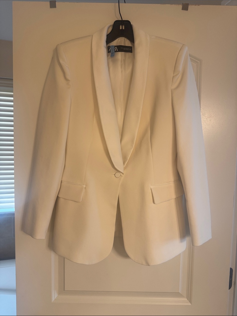 Zara Cream Shawl Collar Single-Button Blazer